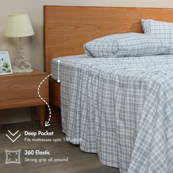 Ruvanti 100 % Baumwolle, 4-teiliges Flanell-Bettwäsche-Set für King-Size-Betten, tiefe Tasche, warm, superweich, atmungsaktiv, feuchtigkeitsableitend, 1 Spannbetttuch, 2 Kissenbezüge