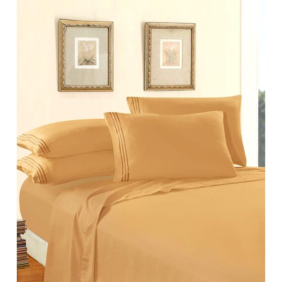 Elegant Comfort Bettwäsche-Set, luxuriös, weich, Fadenzahl 1500, ägyptische Qualität, Knitter- und lichtbeständig, 3 Stück Modern Full Kamelgold