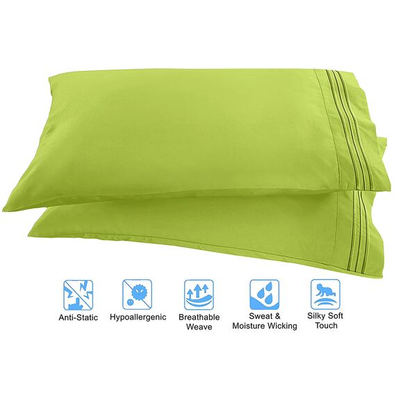 Eleganter Komfort, Fadenzahl, Falten- und farbbeständig, ägyptische Qualität, 3-teiliges Bettwäsche-Set mit Bettlaken, Spannbetttuch und 1 Kissenbezug Full neon Green