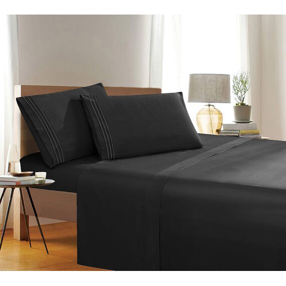 Eleganter Komfort, Fadenzahl, Falten- und farbbeständig, ägyptische Qualität, 3-teiliges Bettwäsche-Set mit Bettlaken, Spannbetttuch und 1 Kissenbezug Full Blackout