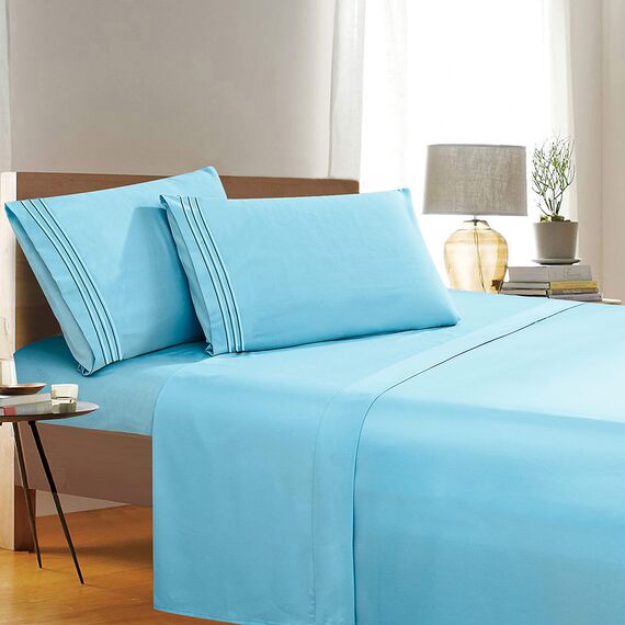 Elegant Comfort Bettwäsche-Set, Fadenzahl 1500, ägyptische Qualität, knitterfrei, farbecht und schmutzabweisend, 4-teilig, Tiefe Tasche, hypoallergen, California King, Aqua