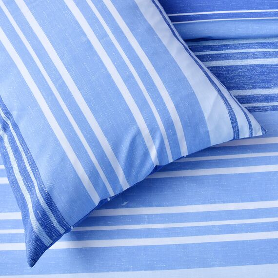 Sleepdown Bettwäsche-Set mit Kissenbezügen, strukturiert, gestreift, Marineblau/Weiß, weich, pflegeleicht, gemütlich, wendbar, Bettwäsche-Set mit Kissenbezügen – Doppelbett (200 x 200 cm)