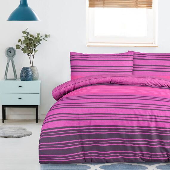 Sleepdown Textured Stripe Bettbezug & Kissenbezug Set Bettwäsche Quilt Case Single Double King Super King (Single), Violett