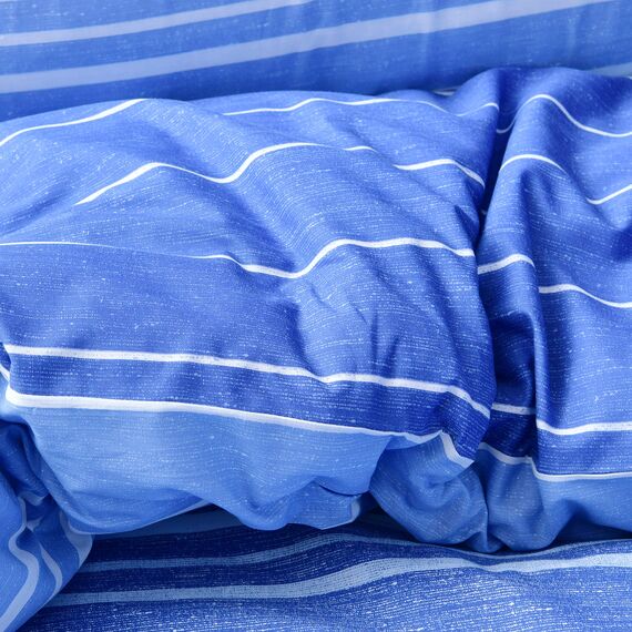 Sleepdown Bettwäsche-Set mit Kissenbezug, strukturiert, gestreift, Marineblau, Weiß, weich, pflegeleicht, gemütlich, wendbar, Bettwäsche-Set mit Kissenbezug – Einzelbett (135 x 200 cm), 5056242890034