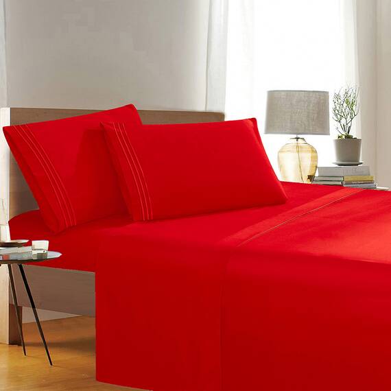 Eleganter Komfort, Fadenzahl, Falten- und farbbeständig, ägyptische Qualität, 3-teiliges Bettwäsche-Set mit Bettlaken, Spannbetttuch und 1 Kissenbezug Twin/Twin XL Exotisches Rot