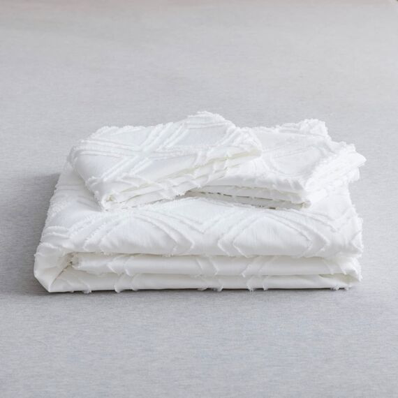 JELLYMONI Bettbezug, Queen-Size, Weiß (Bright White), 3-teiliges Boho-Bettwäsche-Set, kariert, Polyester, getuftet, Jacquard-Strick, strukturierter Bettbezug, 228,6 x 228,6 cm, rautenförmiges