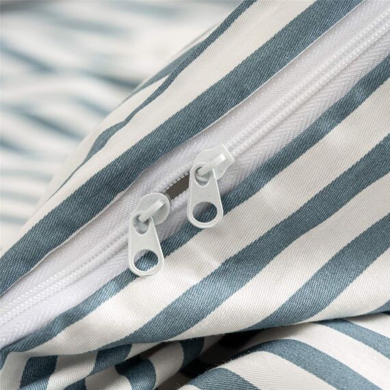 JELLYMONI Bettwäsche Bettbezug-Set, 100% natürliche Baumwolle, gestreift, Weiß mit grau-blauem Streifenmuster, Bedruckt, mit Reißverschluss und Eckbändern (Queen-Size)