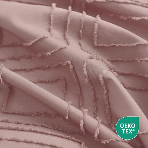 JELLYMONI Pinker Bettbezug für Doppelbetten – 3-teiliges Mikrofaser-Bettbezug-Set, Boho-strukturierter Bettbezug, geometrisches Muster, Bettbezug mit Eckbändern und Reißverschluss