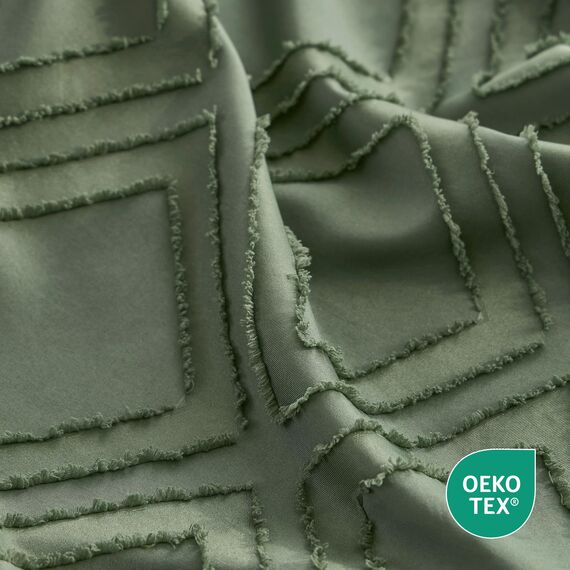 JELLYMONI Grüner Bettbezug für King-Size-Bett, Mikrofaser, getuftet, Boho-Stil, strukturierter Bettbezug, Jacquard-Rhombus, geometrisches Muster, Bettbezug mit Eckbändern und Reißverschluss