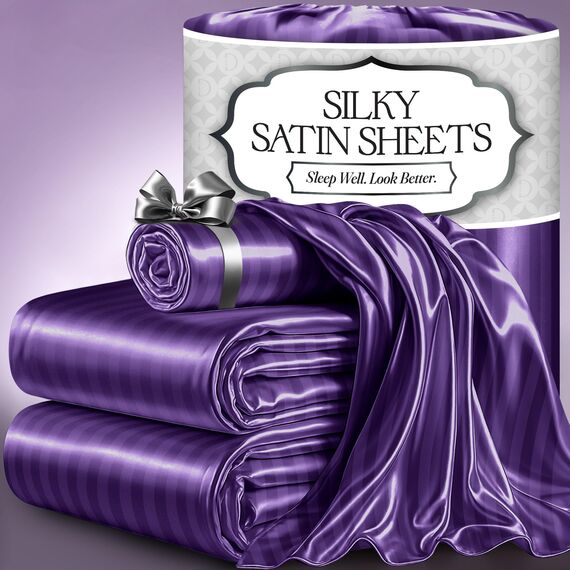 DECOLURE Gestreiftes Satin-Bettwäsche-Set für Doppelbett, luxuriöses seidiges Gefühl, Satin, Doppelbett, elegant, seidig, weich, Doppelbett-Set, knitterfreie Doppel-Satin-Bettlaken mit tiefer Tasche