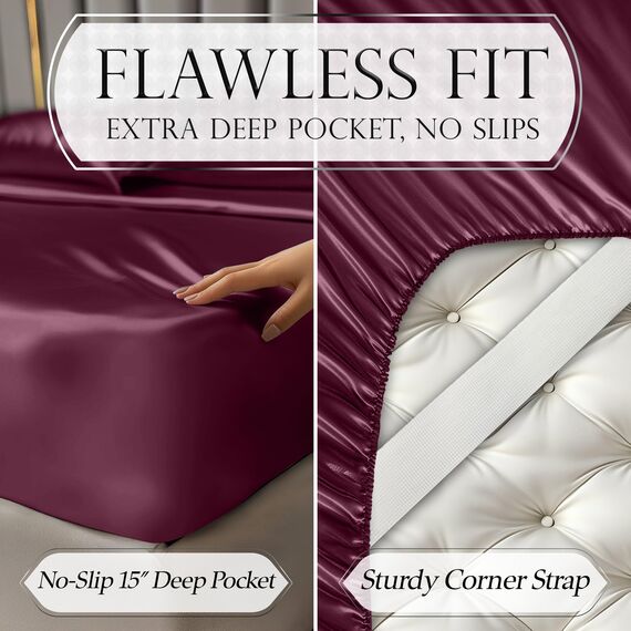 DECOLURE Satin-Bettwäsche-Set für Doppelbett, 3-teilig, seidig und luxuriös, weiche Satin-Bettwäsche mit 38,1 cm tiefer Tasche, ähnlich wie Seidenlaken, Doppelnähte, knitterfrei (Rosenholz)