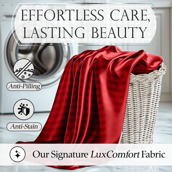 DECOLURE Gestreiftes Satin-Bettwäsche-Set für Doppelbett, luxuriös, seidiges Gefühl, Satin, Doppelbett, elegant, seidig, weich, Doppelbettgröße, faltenfrei, Doppelbett, rote Satin-Bettlaken mit tiefer