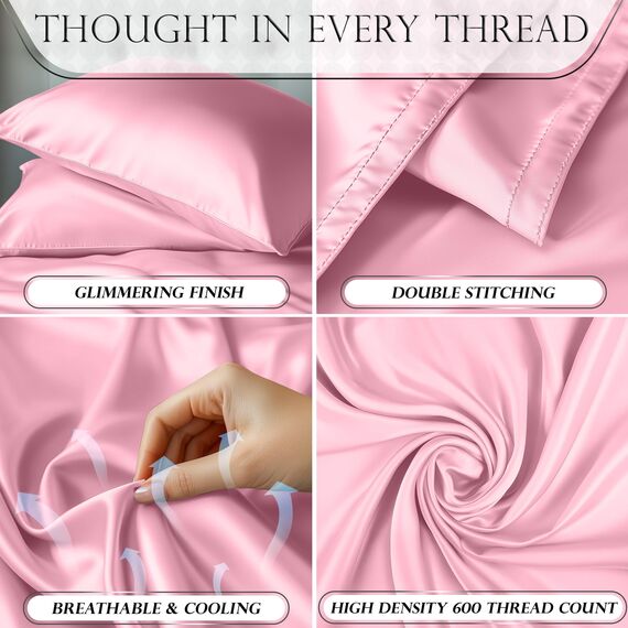Satin-Bettwäsche-Set in voller Größe (4 Teile, 8 Farben), seidiges Satin-Bettwäsche-Set mit 2 Kissenbezügen, Satin-Spannbetttuch – rosa Satin-Spannbettlaken, Satin-Bettwäsche voll, Satin-Bettwäsche