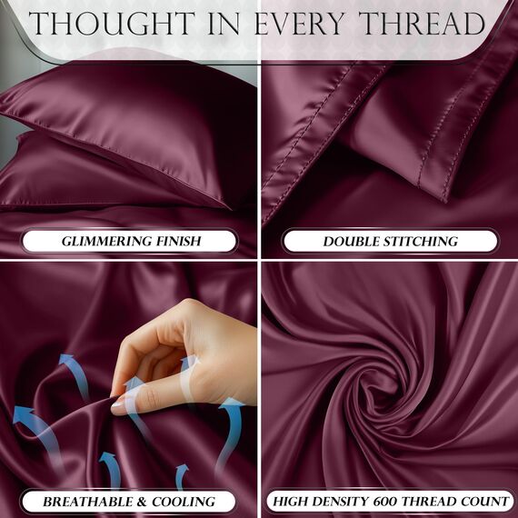 DECOLURE Satin-Bettwäsche, 4-teilig, luxuriöses, seidiges Queen-Size-Bettwäsche-Set, weicher als Seide, knitterfrei, mit 38,1 cm tiefem Spannbetttuch, perfekt für Haar und Haut, Geschenke für Frauen