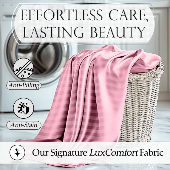 DECOLURE Gestreiftes Satin-Bettwäsche-Set für Doppelbett, luxuriöses Seidengefühl, Satin, Doppelbett, elegant, seidig, weich, Doppelbettgröße, faltenfrei, Twin-Satin, rosa Satin-Bettlaken mit tiefer
