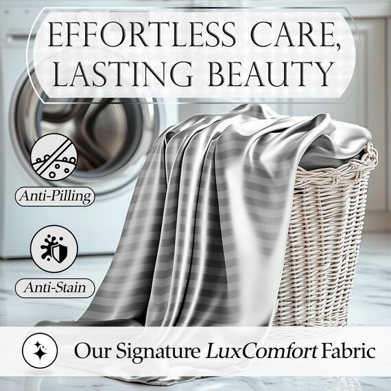 DECOLURE Gestreifte Satin-Bettlaken, komplettes Set, 4-teilig, luxuriöses Seiden-Touch-Satin-Bettlaken, ganzjährig, seidig weich, volle Größe, graue Satin-Bettlaken, komplettes Set mit tiefer Tasche