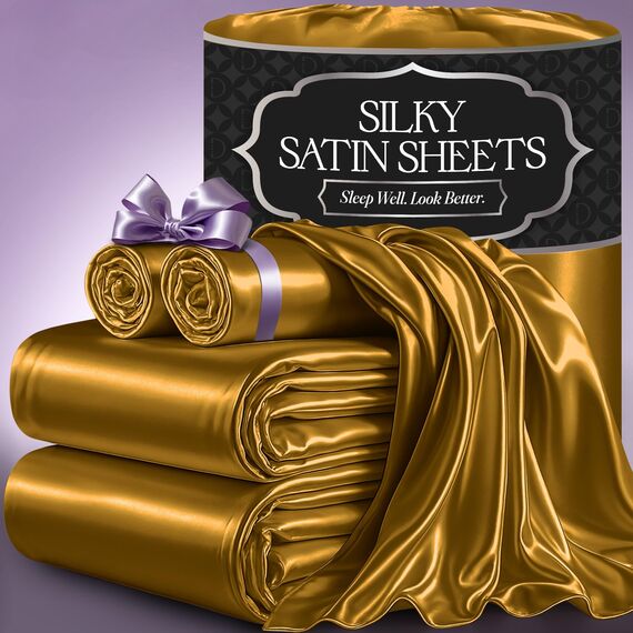 DECOLURE Satin-Bettwäsche, 4-teilig, luxuriöses, seidiges Queen-Size-Bettwäsche-Set, weicher als Seide, knitterfrei, mit 38,1 cm tiefem Spannbetttuch, perfekt für Haar und Haut, Geschenke für Frauen
