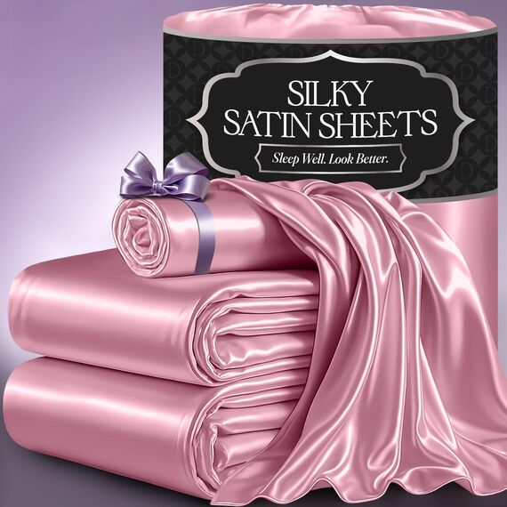 Satin-Bettwäsche-Set für Doppelbetten (3 Teile, 8 Farben), seidiges Satin-Bettwäsche-Set mit Kissenbezug, Satin-Spannbetttuch – rosa Satin-Spannbettlaken, Satin-Spannbettlaken, Twin, Satin-Bettwäsche