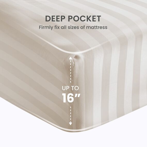SLEEP ZONE Gestreiftes Kühllaken-Set für King-Size-Betten – Spannbetttuch und Kissenbezüge, 4-teilig, superweich, gestreift, pflegeleicht, tiefe Taschen (Beige, King-Size)