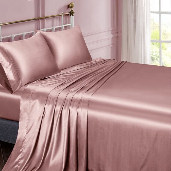 Vonty Satin Sheets Twin XL Seidig weiches Satin-Bettwäsche-Set, 1 tiefes Spannbetttuch + 1 Bettlaken + 1 Kissenbezug in Roségold