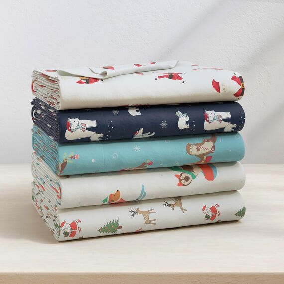 Great Bay Home Flanell-Bettwäsche-Set aus 100% türkischer Baumwolle, Tiefe Taschen, weiche Weihnachtslaken, warme, Anti-Pilling-Flanell-Bettlaken (Twin, Santa)