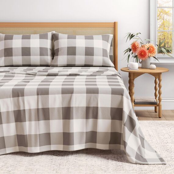Great Bay Home 100 % türkische Baumwolle Buffalo Karo Plaid Flanell Bettwäsche-Set,tiefe Tasche, weiche Bettlaken,warme, doppelt gebürstete Bettlaken,vorgeschrumpfte und fusselfreie Flanell-Bettlaken