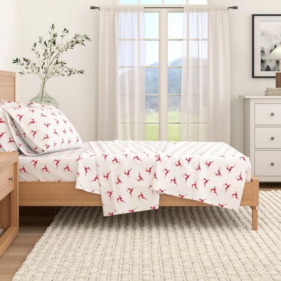 Great Bay Home 100% türkische Baumwolle Twin Kids Holiday Flanell-Bettlaken-Set | Spannbettlaken mit tiefen Taschen, weiche Laken | warme Bettlaken, sanforisiertes und fusselfreies Flanell-Bettlaken
