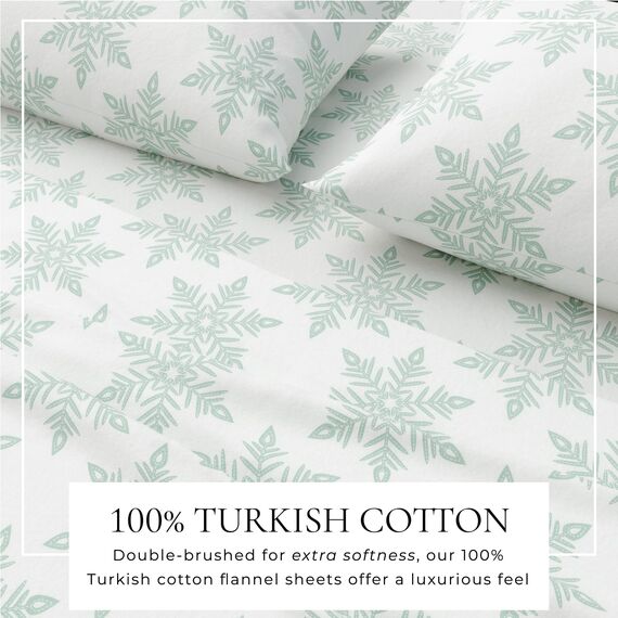 Great Bay Home Flanell-Bettwäsche-Set, volle Größe, 100% türkische Baumwolle, doppelt gebürstet, Bedruckt, ultraweich, gemütlich, 4-teiliges Bettwäsche-Set (Schneeflocke, Schlichtes Weiß)