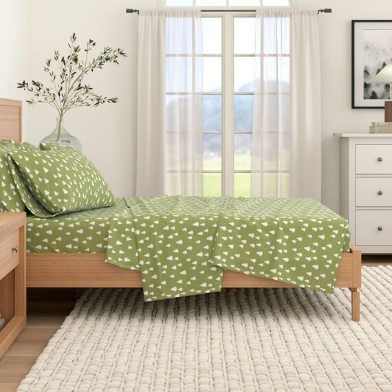 Great Bay Home Flanell-Bettwäsche-Set, volle Größe, 100% türkische Baumwolle, doppelt gebürstet, Lodge-Bedruckt, ultraweich, gemütlich, 4-teiliges Bettwäsche-Set (kleine Bäume, Olivgrün)