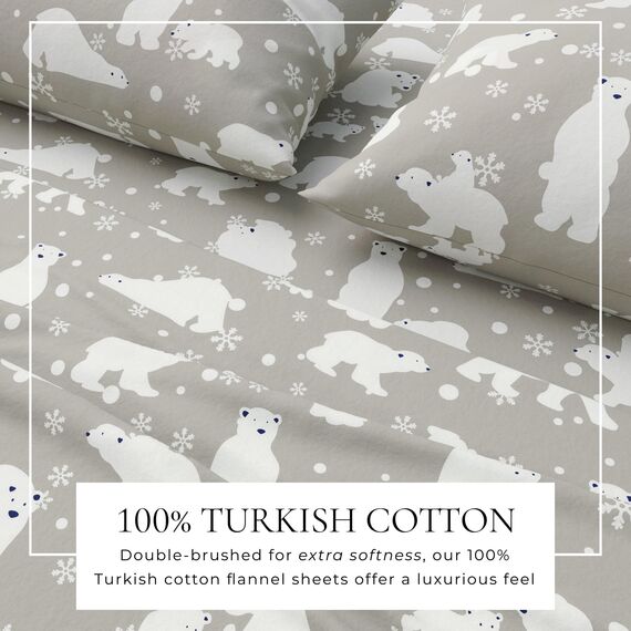Great Bay Home Flanell-Bettwäsche-Set aus 100% türkischer Baumwolle, Tiefe Taschen, weiche Laken,warme, doppelt gebürstete Bettlaken, Flanell-Bettlaken (voll, graue Eisbären)
