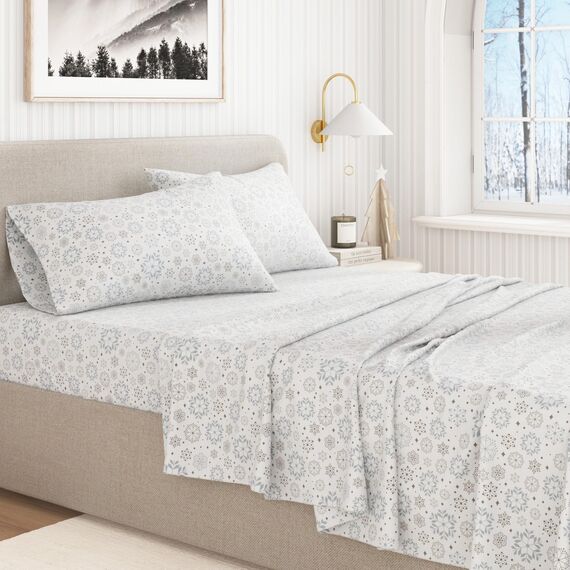 Great Bay Home Flanell-Bettwäsche-Set aus 100% türkischer Baumwolle, Tiefe Taschen, weiche Laken,warme,Anti-Pilling-Flanell-Bettlaken (Doppelbett, Schneeflocken)