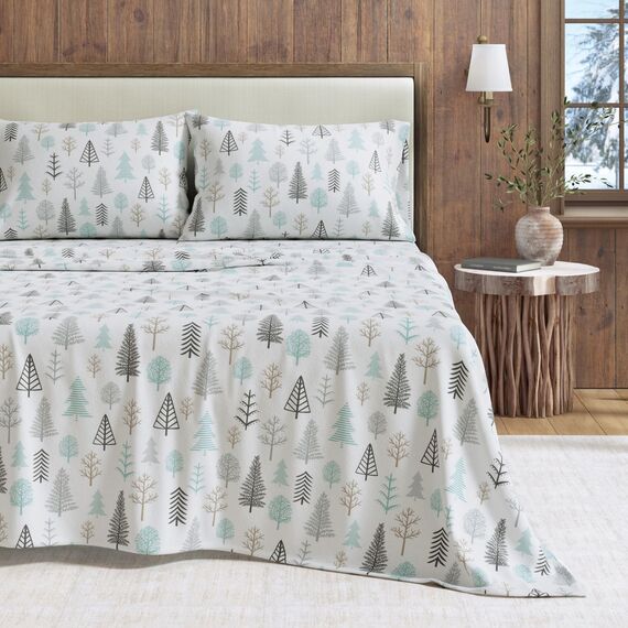 Great Bay Home Flanell-Bettwäsche-Set aus 100% türkischer Baumwolle, Tiefe Taschen, weiche Winterlaken, warme, Anti-Pilling-Flanell-Bettlaken (King, Winter Forest)