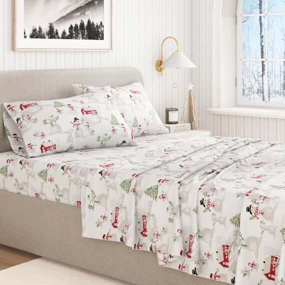 Great Bay Home 4-teiliges Flanell-Bettwäsche-Set aus 100% türkischer Baumwolle, California-King-Size-Bett, Bedruckt, Bettlaken und Kissenbezüge, doppelt gebürstetes Flanell-Bettwäsche-Set (Calking,