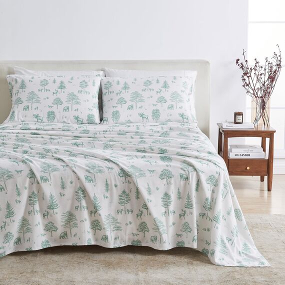 Great Bay Home Flanell-Bettwäsche-Set für Einzelbett, 100 % türkische Baumwolle, doppelt gebürstet, Lodge,-bedruckt, ultraweich, gemütlich, 3-teiliges Bettwäsche-Set (Wild Acres, Salbei)