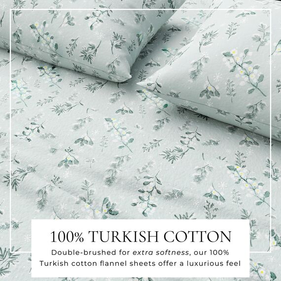 Great Bay Home Flanell-Bettwäsche-Set für King-Size-Bett, 100 % türkische Baumwolle, doppelt gebürstet, Winter-Blumenmuster, ultraweich, gemütlich, 4-teiliges Bettwäsche-Set (Snowy Botanical)