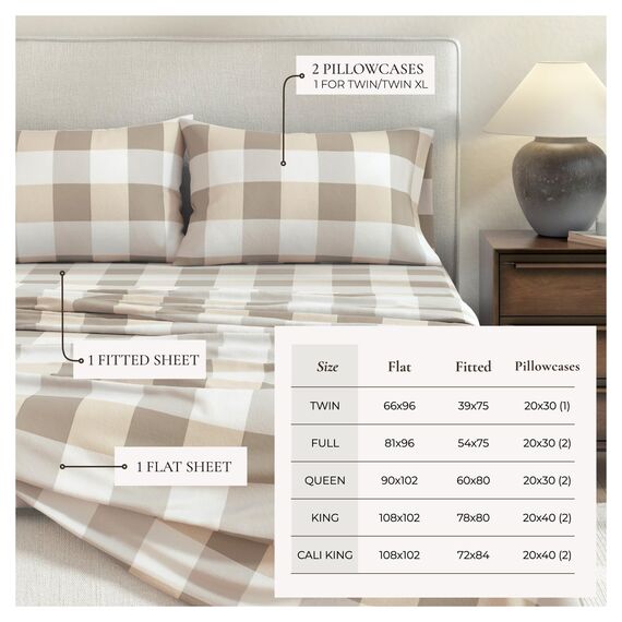 Great Bay Home Flanell-Bettwäsche-Set aus 100 % türkischer Baumwolle, Büffelkariert, tiefe Taschen, weiche Laken, warme, vorgeschrumpft und fusselfrei, Flanell-Bettlaken von Great Bay Home