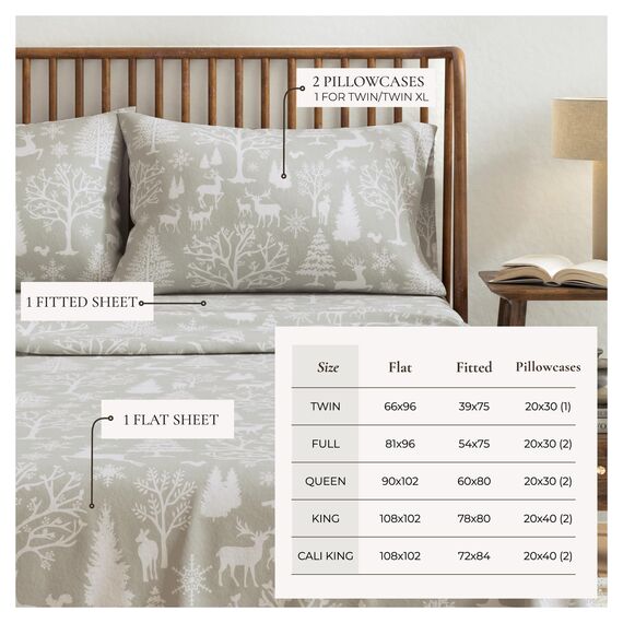 Great Bay Home Flanell-Bettwäsche-Set, 100% türkische Baumwolle, Tiefe Taschen, doppelt gebürstete Lodge-Bettlaken, Anti-Pilling-Flanell-Bettlaken von Calking und verzaubertes Holz-Grau