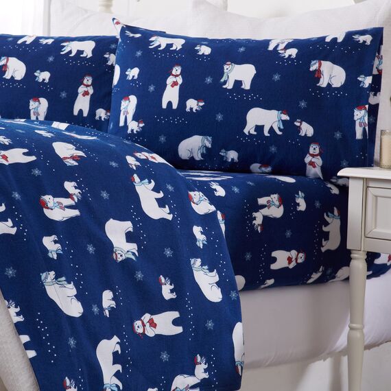 Great Bay Home Flanell-Bettwäsche-Set aus 100% türkischer Baumwolle, Tiefe Taschen, weiche Bettlaken, warme, Anti-Pilling-Flanell-Bettlaken (Twin, Navy Polar Bears)