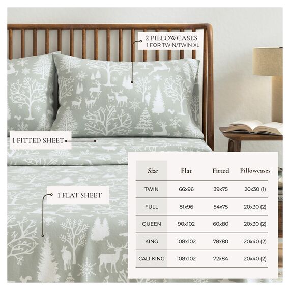 Great Bay Home Flanell-Bettwäsche-Set, volle Größe, 100% türkische Baumwolle, doppelt gebürstet, Lodge-Bedruckt, ultraweich, gemütlich, 4-teiliges Bettwäsche-Set (Enchanted Woods, Blau)