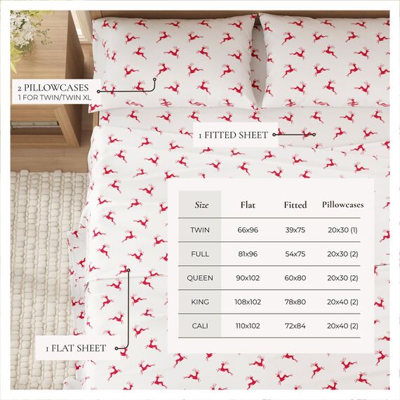 Great Bay Home 100% türkische Baumwolle Twin Kids Holiday Flanell-Bettlaken-Set | Spannbettlaken mit tiefen Taschen, weiche Laken | warme Bettlaken, sanforisiertes und fusselfreies Flanell-Bettlaken