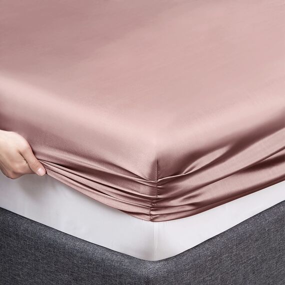 Vonty Satin Sheets Twin XL Seidig weiches Satin-Bettwäsche-Set, 1 tiefes Spannbetttuch + 1 Bettlaken + 1 Kissenbezug in Roségold