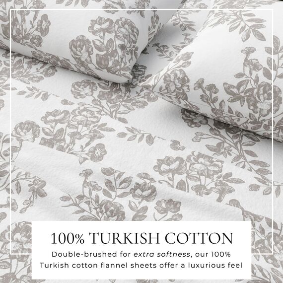 Great Bay Home Flanell-Bettwäsche-Set aus 100 % türkischer Baumwolle, Blumenmuster, tiefe Taschen, warme, doppelt gebürstete Bettlaken, Flanell-Bettlaken von Great Bay Home (Twin, Toile – Grau)