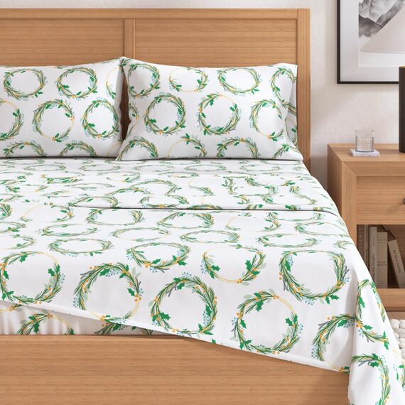 Great Bay Home - Bettwäsche-Set aus 100 % türkischer Baumwolle, für Kingsize-Betten, strapazierfähig, warm, rustikal, sanforisiert und fusselfrei, Kranz