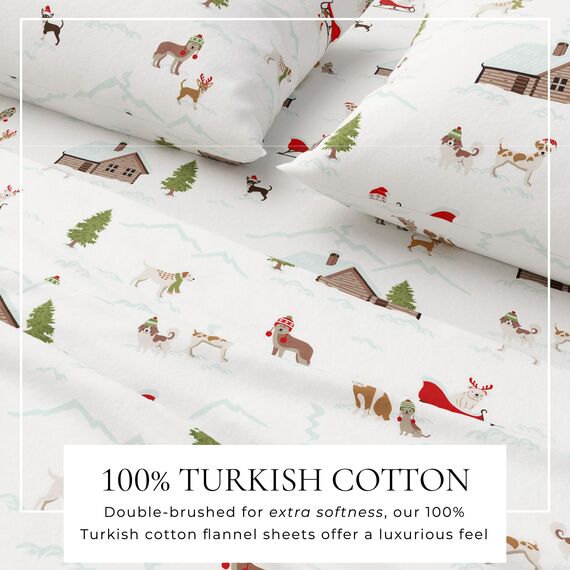 Great Bay Home 100% türkische Baumwolle Queen-Size-Flanell-Bettwäsche-Set,Tiefe Tasche, weiche Weihnachtslaken,warme,Anti-Pilling-Flanell-Bettlaken (Queen, Winterwelpen)