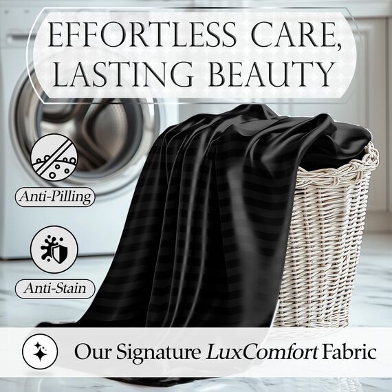 DECOLURE Gestreiftes Satin-Bettwäsche-Set für Doppelbett, luxuriöses Seidengefühl, Satin, Doppelbett, elegant, seidig weich, Doppelbettgröße, faltenfrei, schwarze Satin-Bettlaken mit tiefer Tasche,