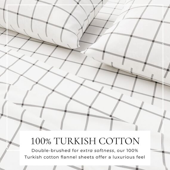 Great Bay Home Flanell-Bettwäsche-Set, volle Größe, 100 % türkische Baumwolle, doppelt gebürstet, bedruckt, ultraweich, gemütlich, 4-teiliges Bettwäsche-Set (Fensterscheibe, Weiß/Grau)