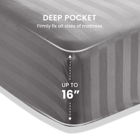 SLEEP ZONE Gestreiftes kühlendes Queen-Bettwäsche-Set – Spannbettlaken und Kissenbezüge-Sets 4-teilig – superweiches gestreiftes Bettlaken, pflegeleicht, Tiefe Tasche (Gull Grey, Queensize)