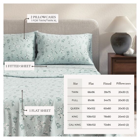 Great Bay Home Flanell-Bettwäsche-Set für King-Size-Bett, 100 % türkische Baumwolle, doppelt gebürstet, Winter-Blumenmuster, ultraweich, gemütlich, 4-teiliges Bettwäsche-Set (Snowy Botanical)