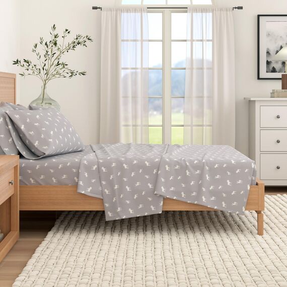 Great Bay Home Flanell-Bettwäsche-Set aus 100% türkischer Baumwolle, Tiefe Taschen, weiche Laken,warme, Flanell-Bettwäsche (King, graues Elch)