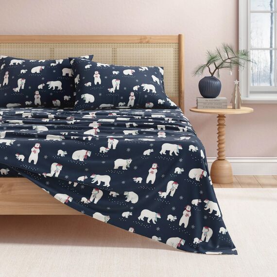 Great Bay Home Flanell-Bettwäsche-Set aus 100% türkischer Baumwolle, Tiefe Taschen, weiche Bettlaken, warme, Anti-Pilling-Flanell-Bettlaken (Twin, Navy Polar Bears)